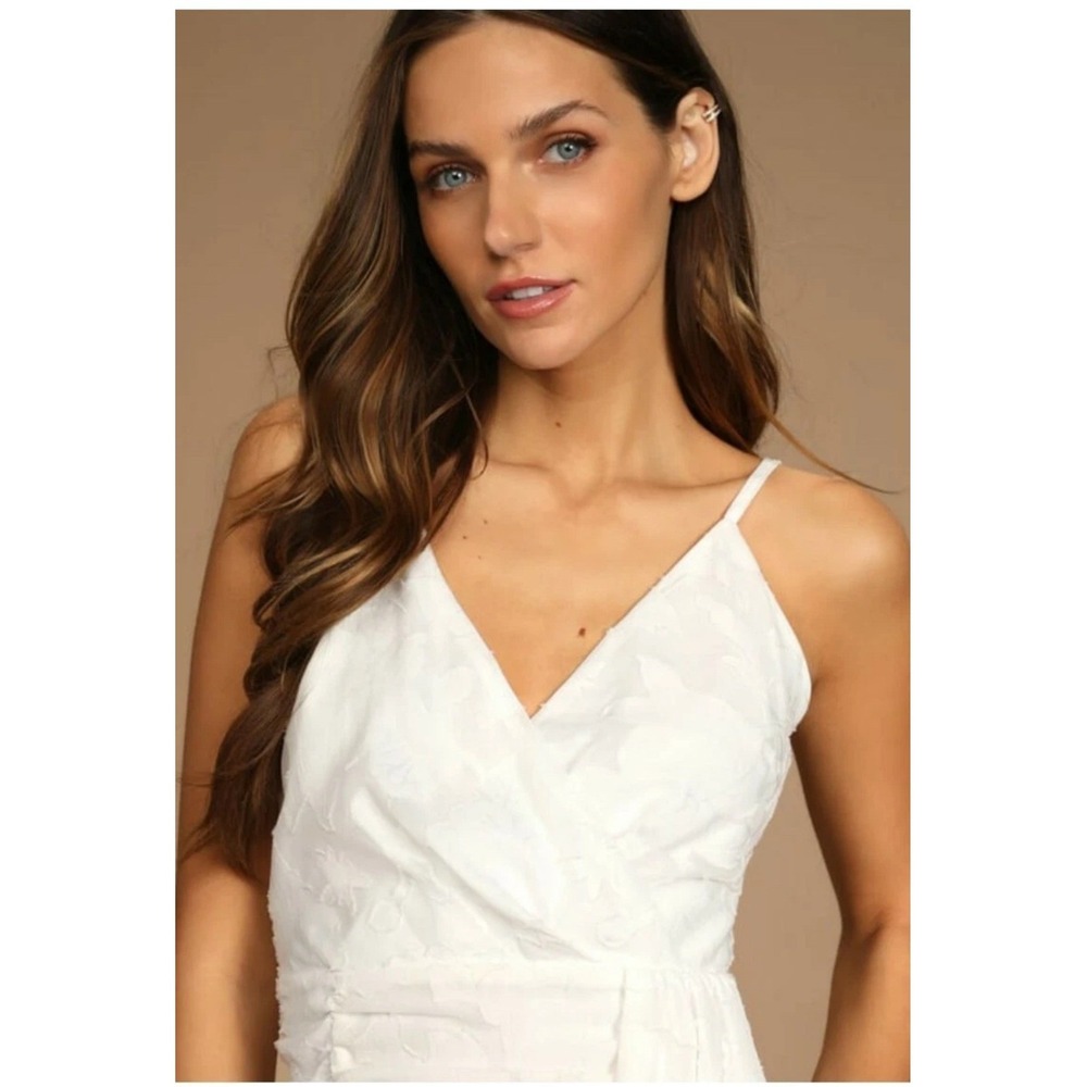 Lulus White Floral Burnout Ruched Mini Dress Formal Bridal Shower Bride Medium - Picture 3 of 16